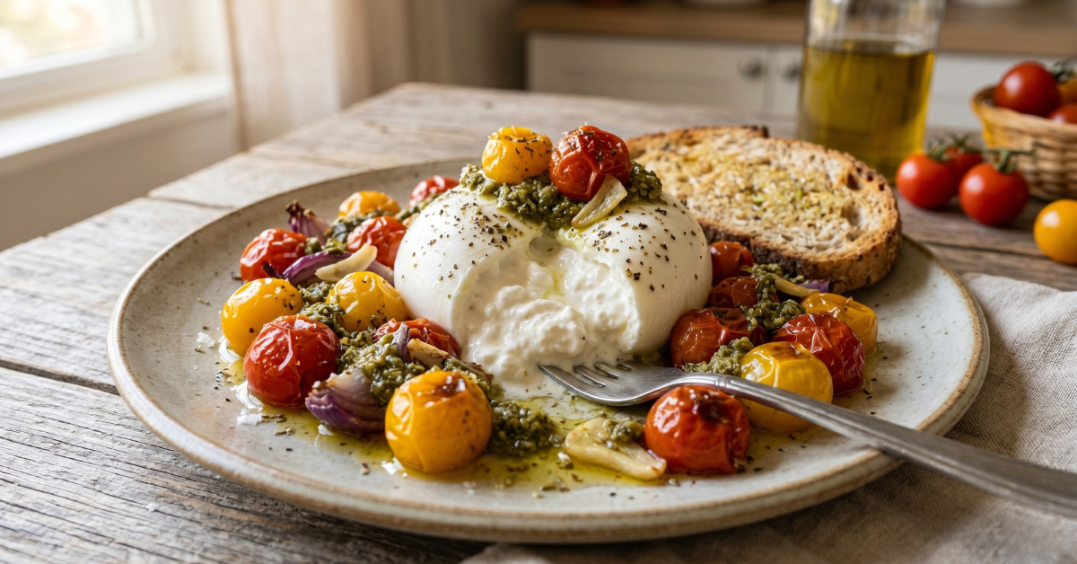 Ensalada de burrata y tomate cherry en Airfryer
